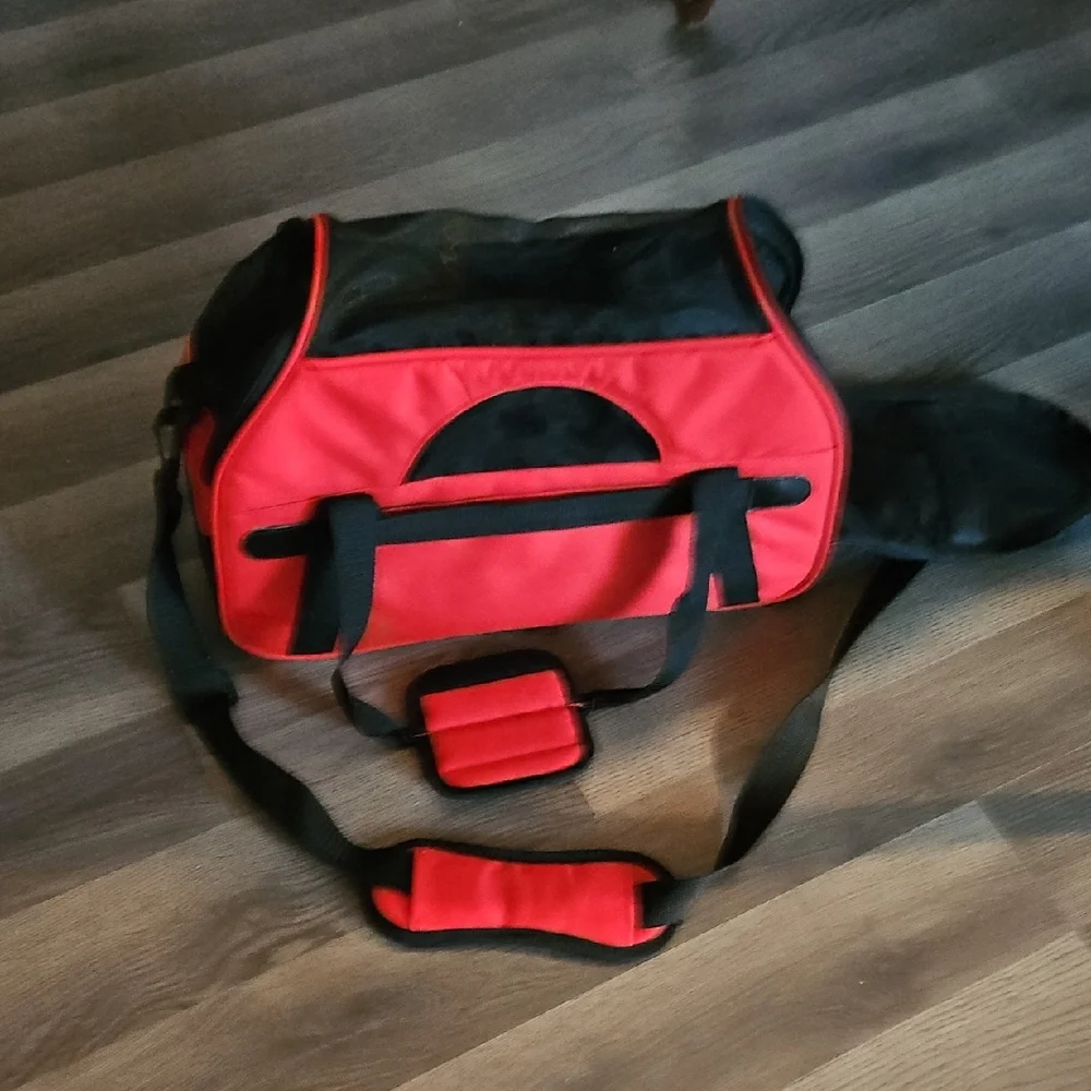 Red Pet Carrier with Black Accents